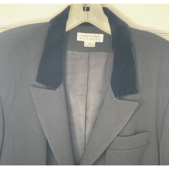 Vintage EXPRESS Long Wool Tailored Coat Velvet Collar Women's M 90s Whimsigoth - Picture 2 of 15